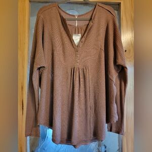NWT Free People Brown Waffle Knit Flowy Top
